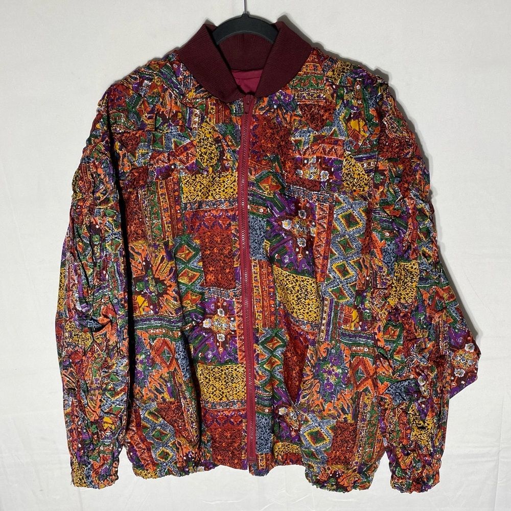 Vintage 90s Handmade All Over Multi Print Zip Front Bomber Jacket XL Streetwear - Picture 16 of 16